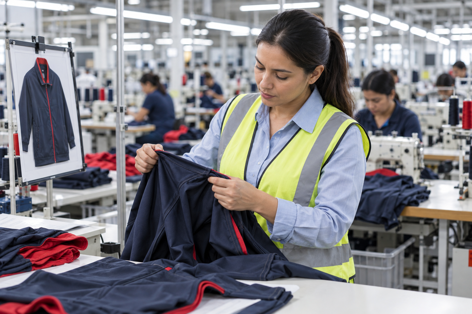 Inspector reviewing a garment during production