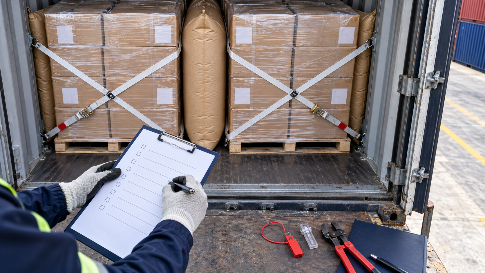Final container loading readiness and cargo seal check