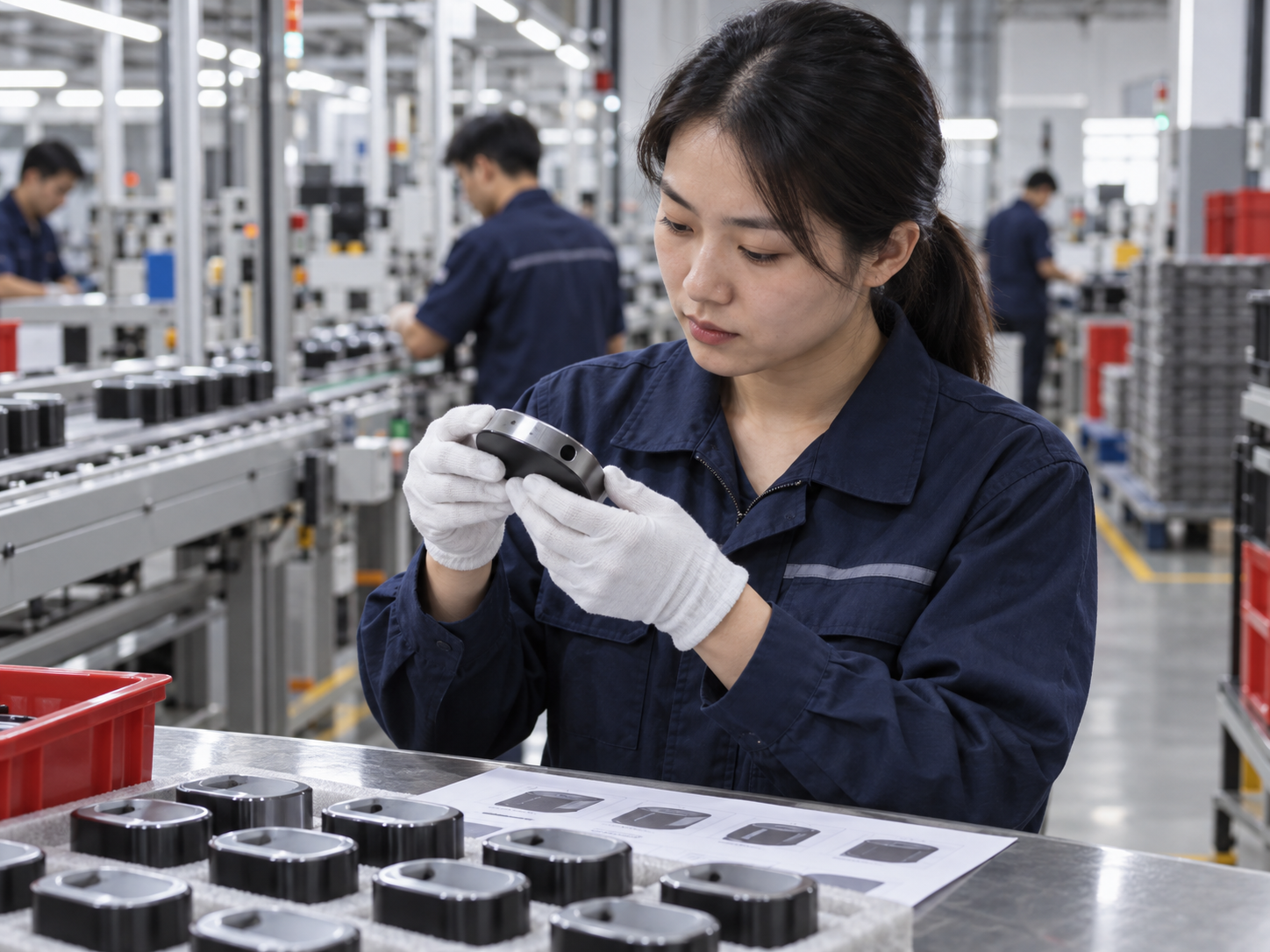 Inspector reviewing an in-process production batch