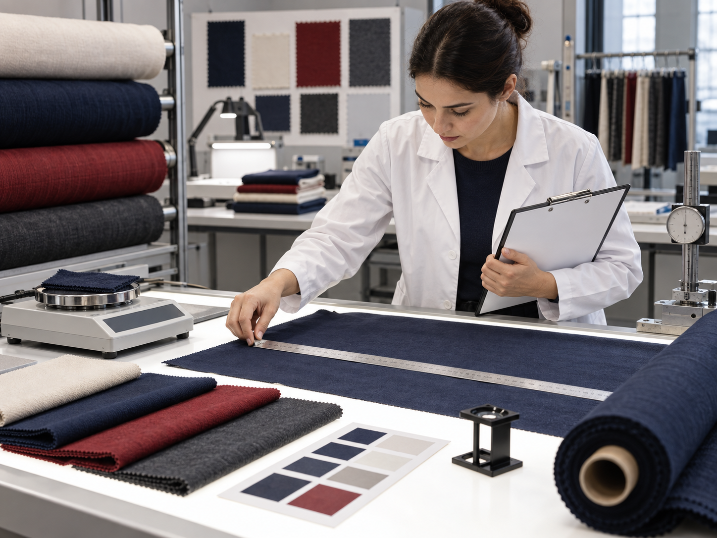 Fabric measurement, weight, and colour consistency inspection