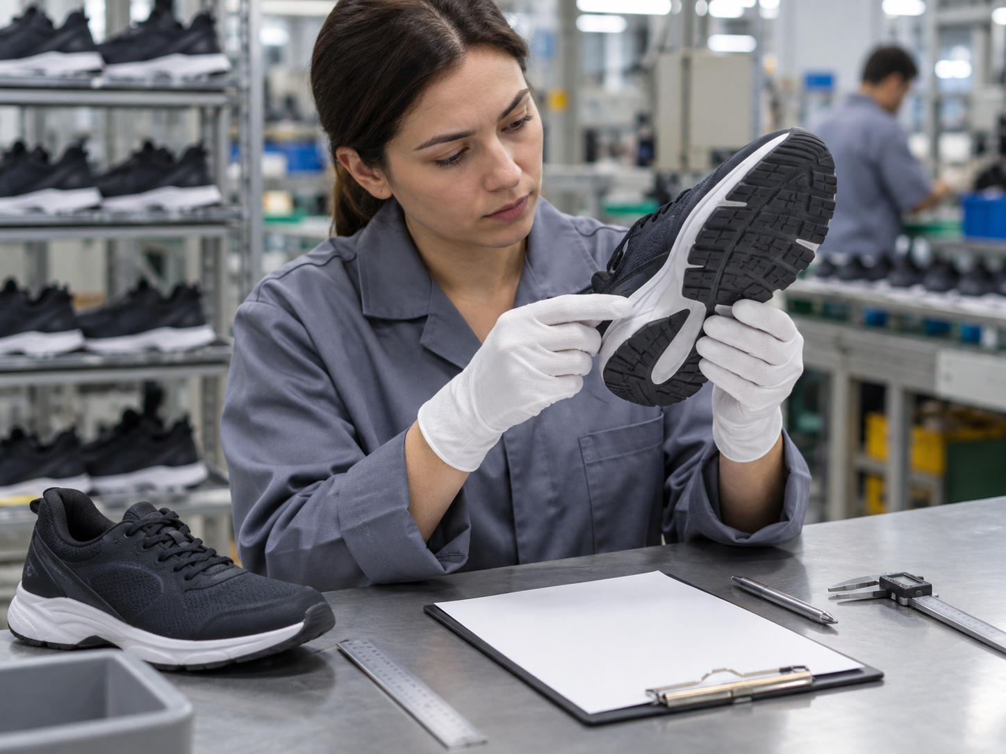 Footwear sole construction and tread quality inspection