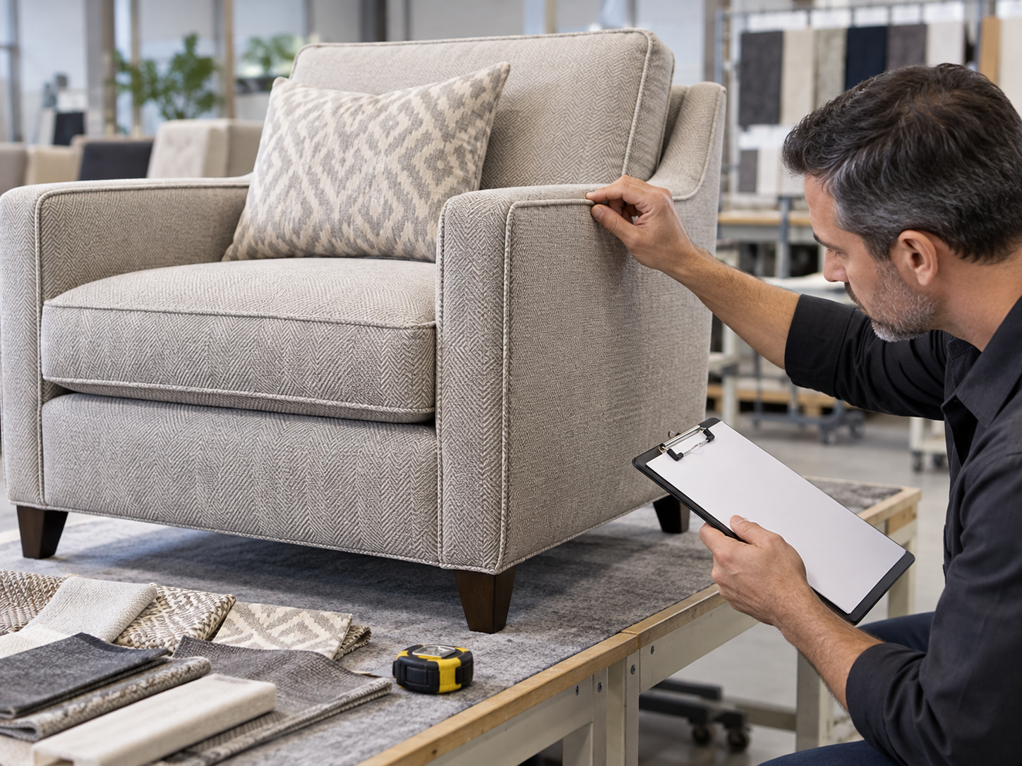 Furniture upholstery workmanship and seam inspection