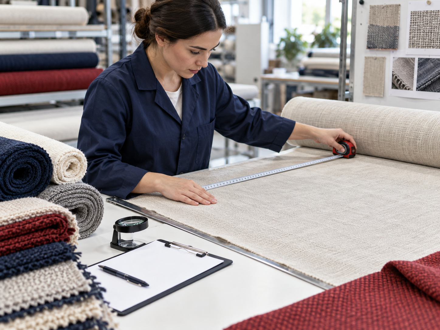Inspector reviewing fabric quality