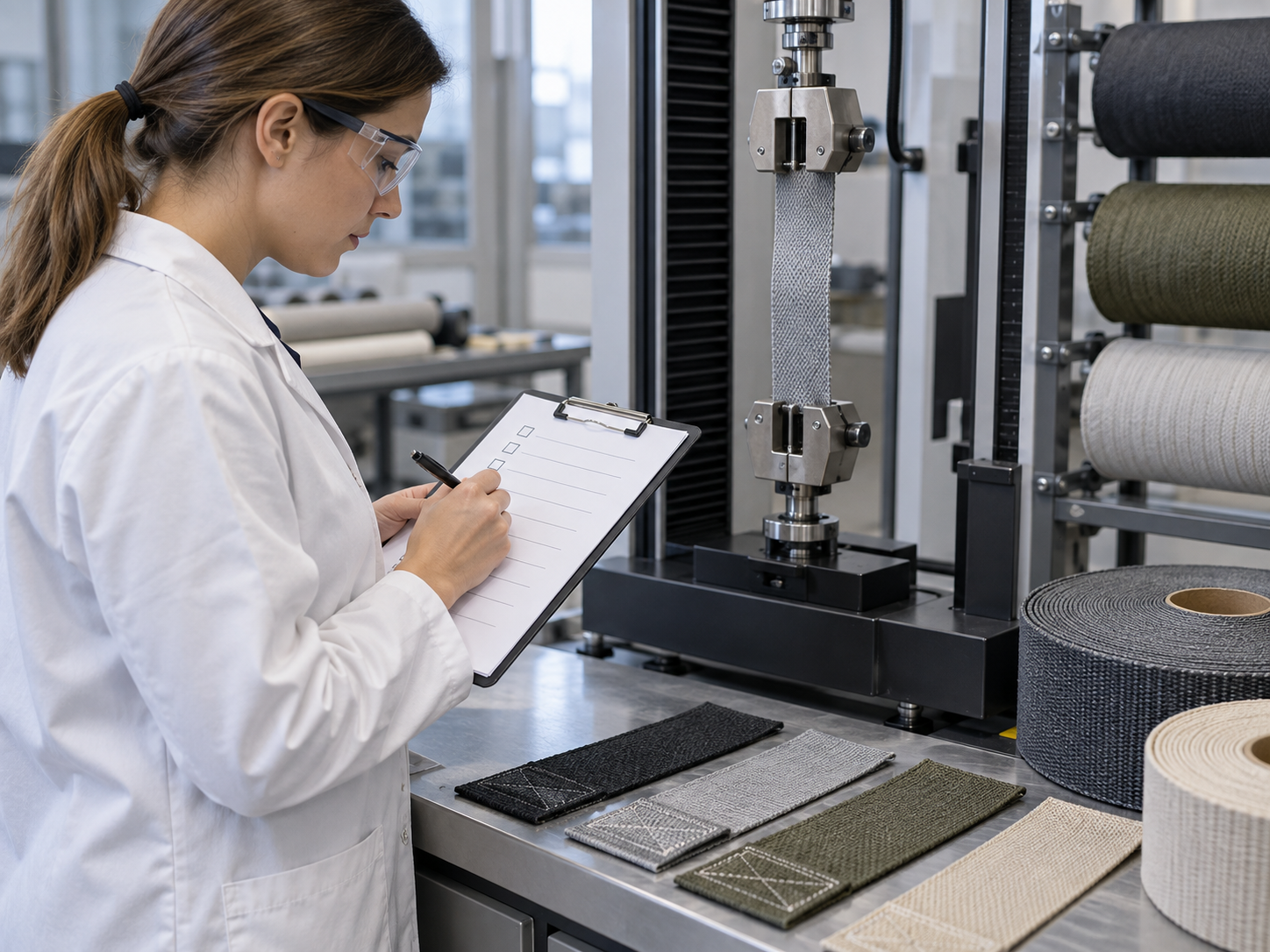 Industrial fabric tensile strength and construction testing